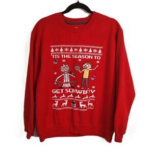CHRISTMAS Rick & Morty Cotton Sweatshirt Medium Men's GET SCHWIFTY Ugly Sweater